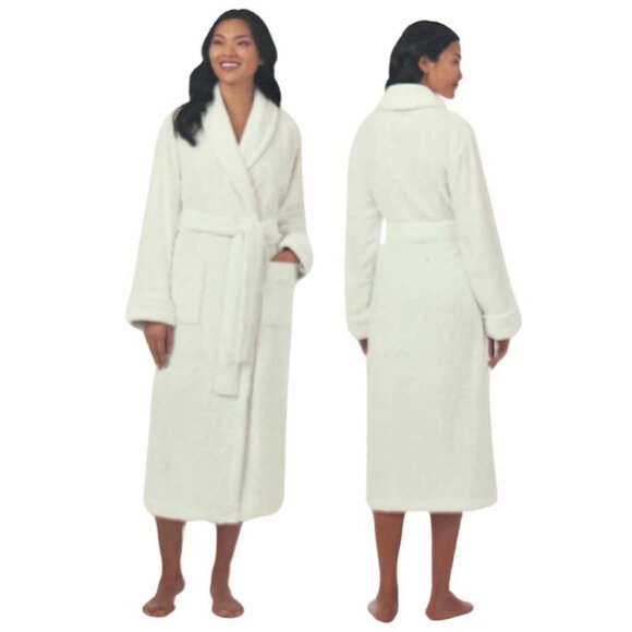 Room Service Women's White Plush Wrap Robe / Size Small - Picture 3 of 3